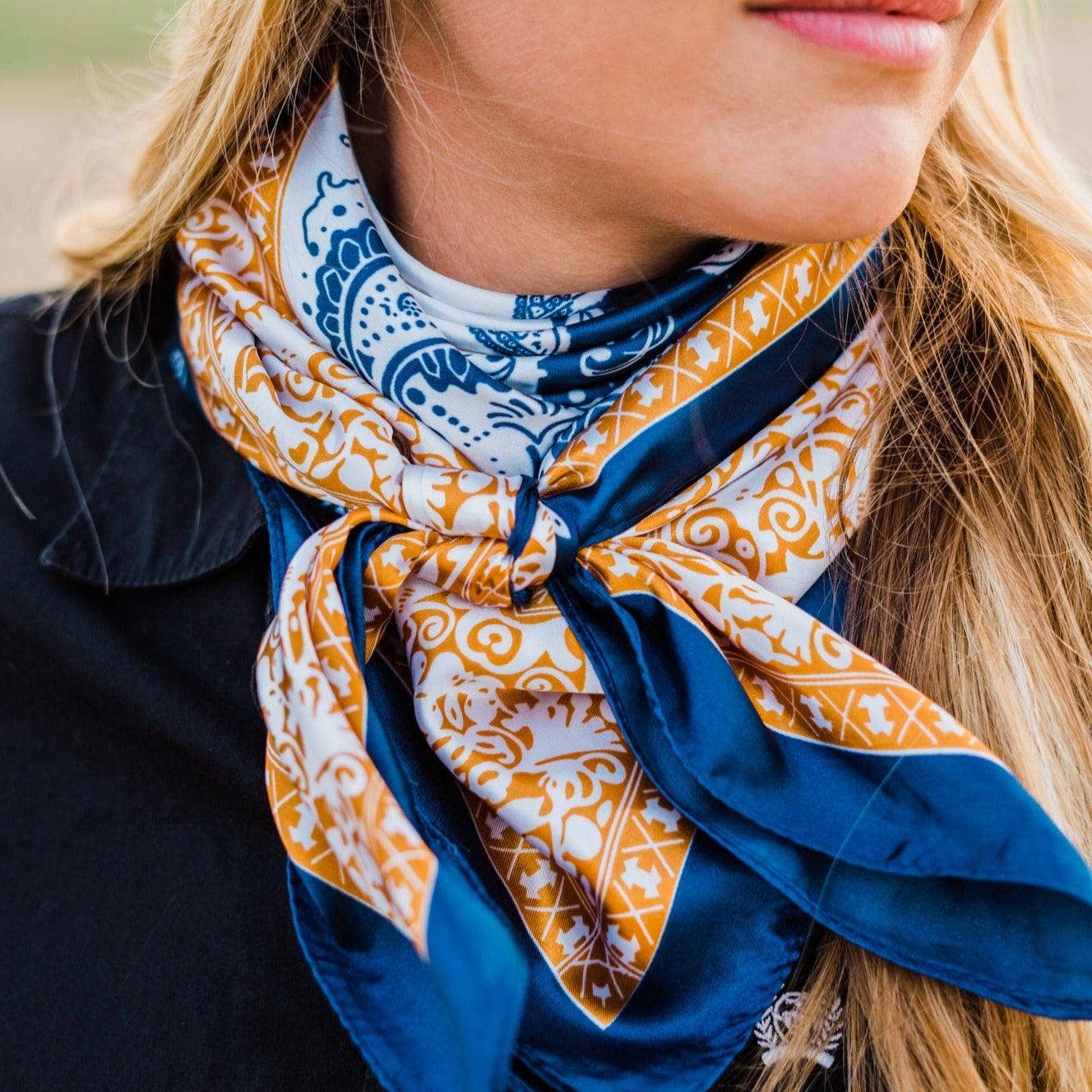 Rodeo Drive - 35X35"  Blue Two-Toned Paisley Wild Rag/Scarf WR3300