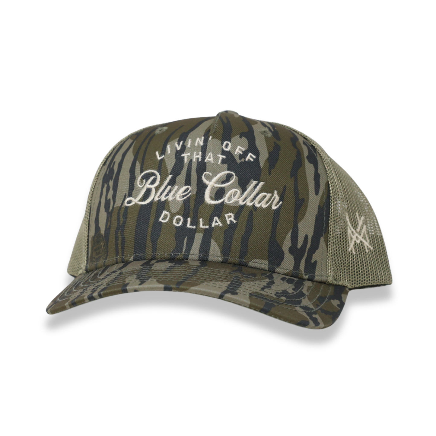 The Mad Hatter Co - Blue Collar Dollar Trucker Hat: Retro Mossy Oak Breakup Country/Black
