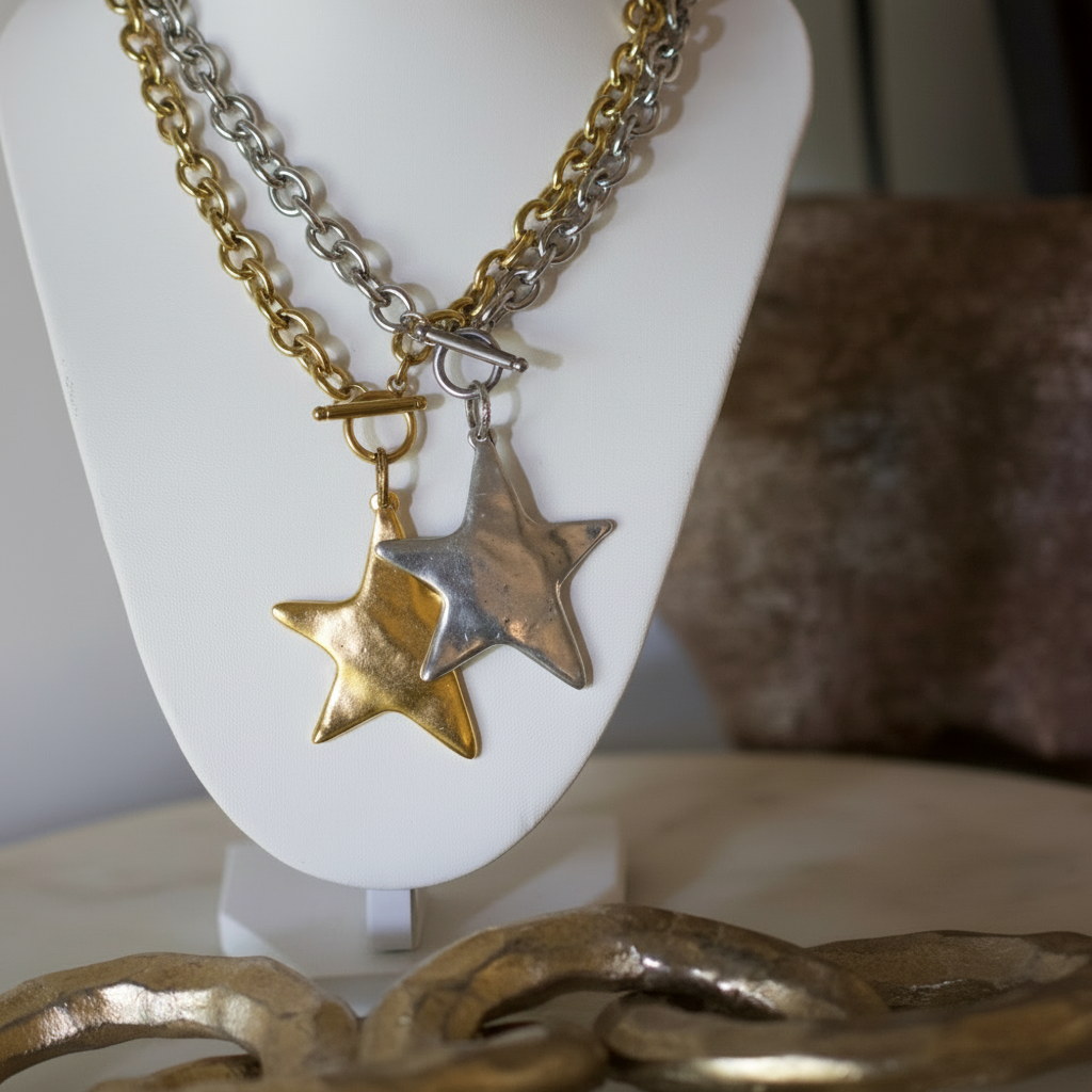 Deep South Originals Inc. - Starlight Toggle Necklace - Stainless Steel - Gold Silver Star: Gold