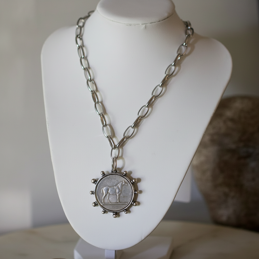 Deep South Originals Inc. - Silver Heritage Horse Coin Necklace - Stainless Steel - Equestrian Coin