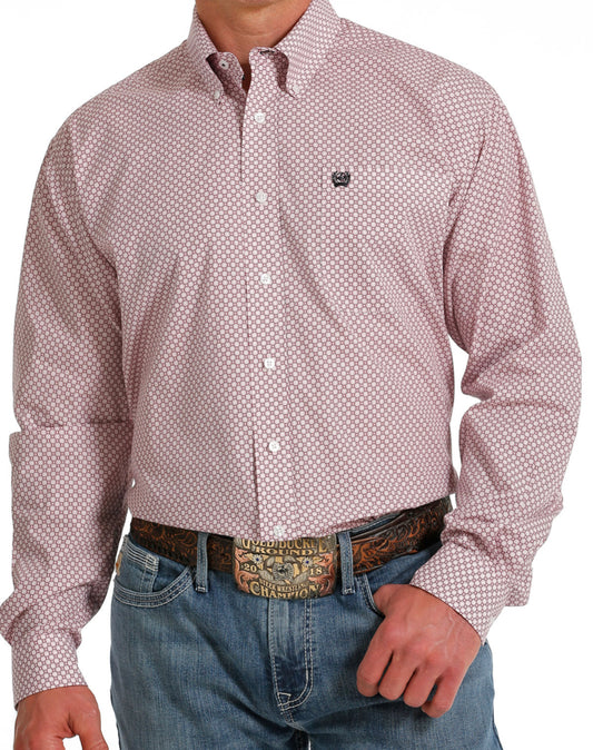 CINCH MENS LONG SLEEVE PRINT BUTTON DOWN IN PINK PRINT