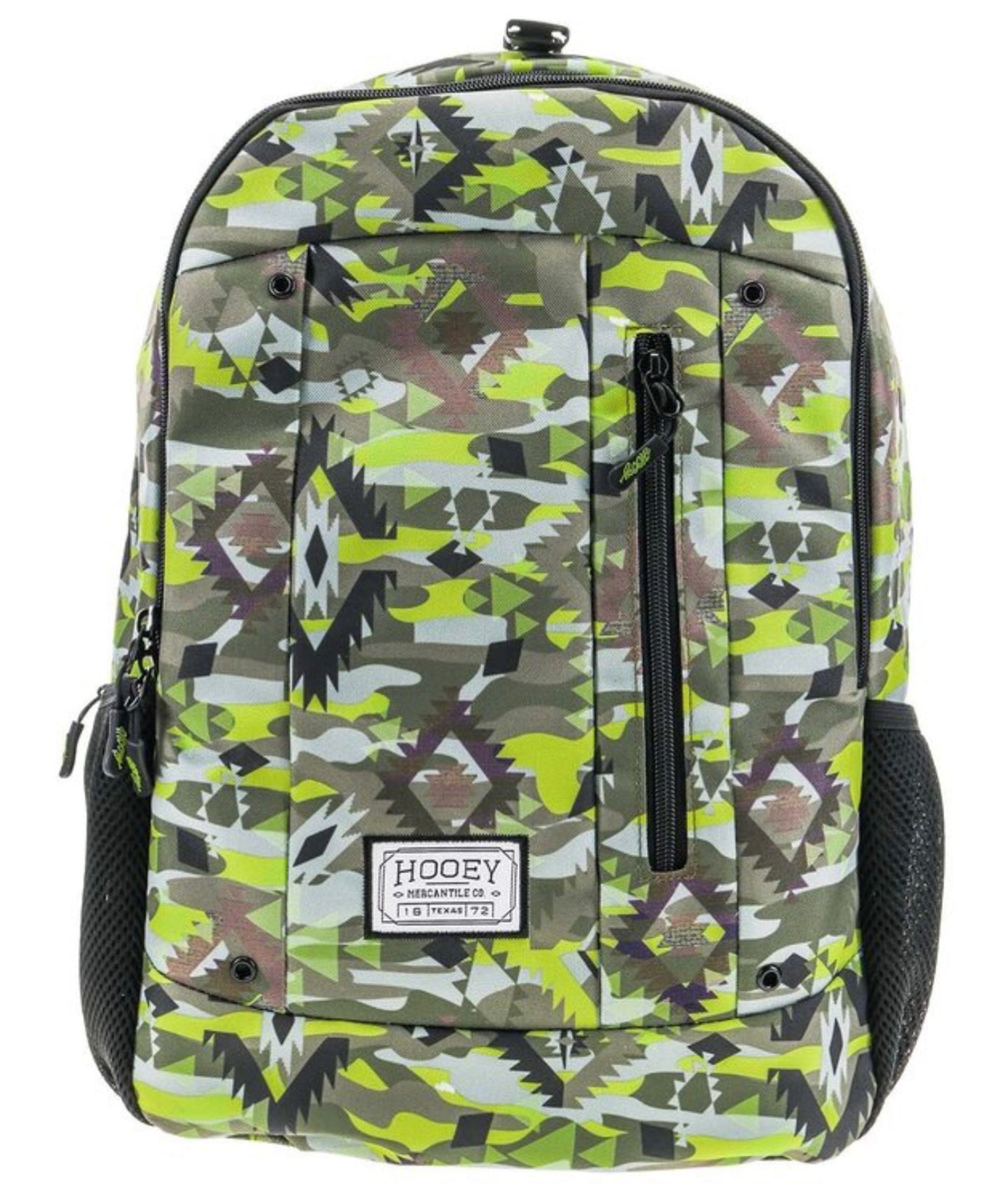 HOOEY “ROCKSTAR” BACKPACK, CAMO PATTERN BODY WITH BLACK ACCENTS