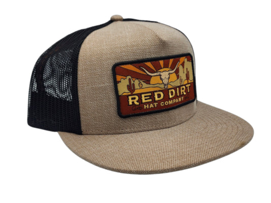 RED DIRT HAT CO. RDHC-310 LONGHORN SKULL KHAKI/BLACK 5 PANEL