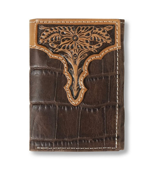 ARIAT TRIFOLD CROCODILE FLORAL EMBOSSED WALLET