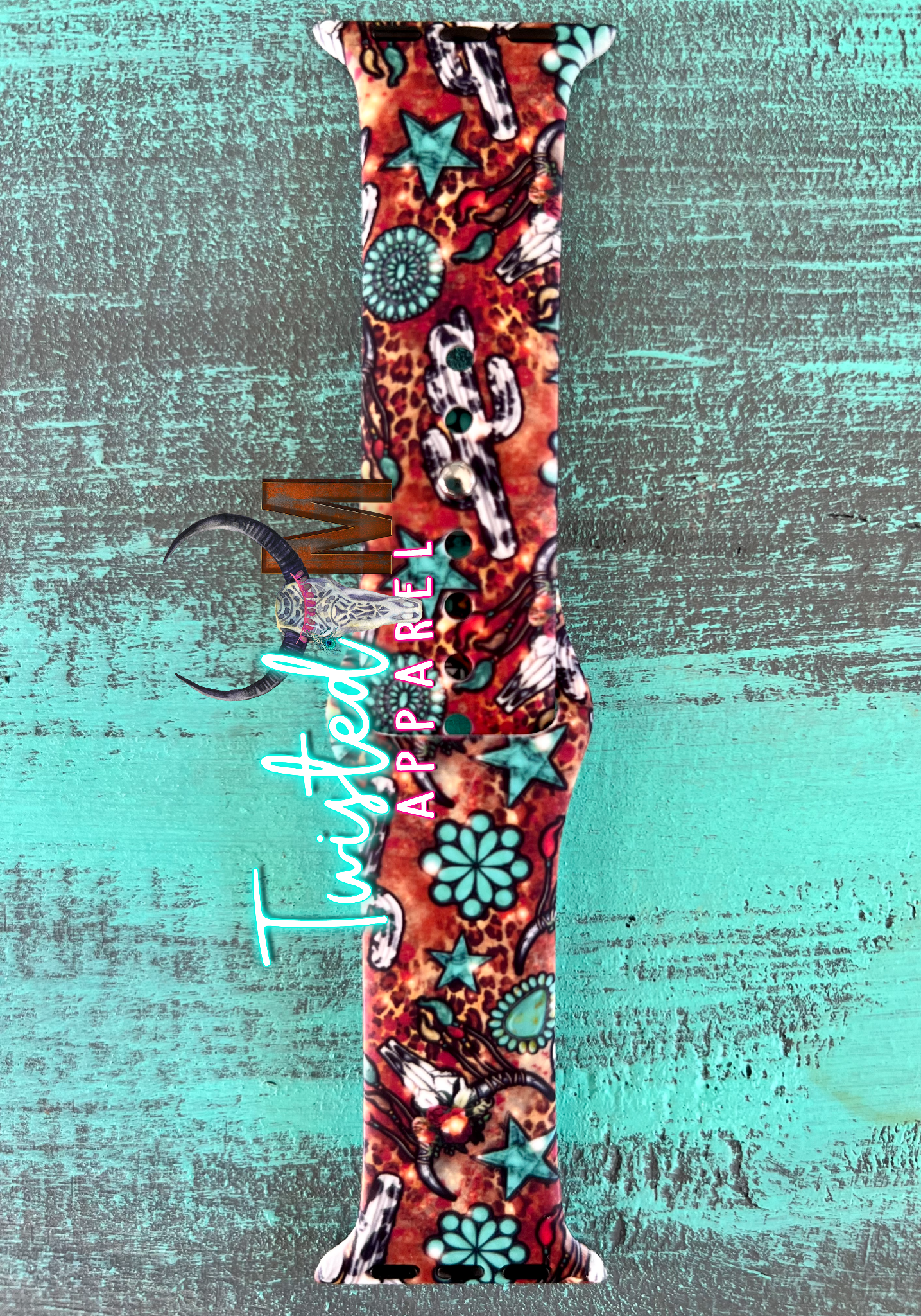 Twisted M, LLC - Watch Band 6-Rust Turquoise Collage