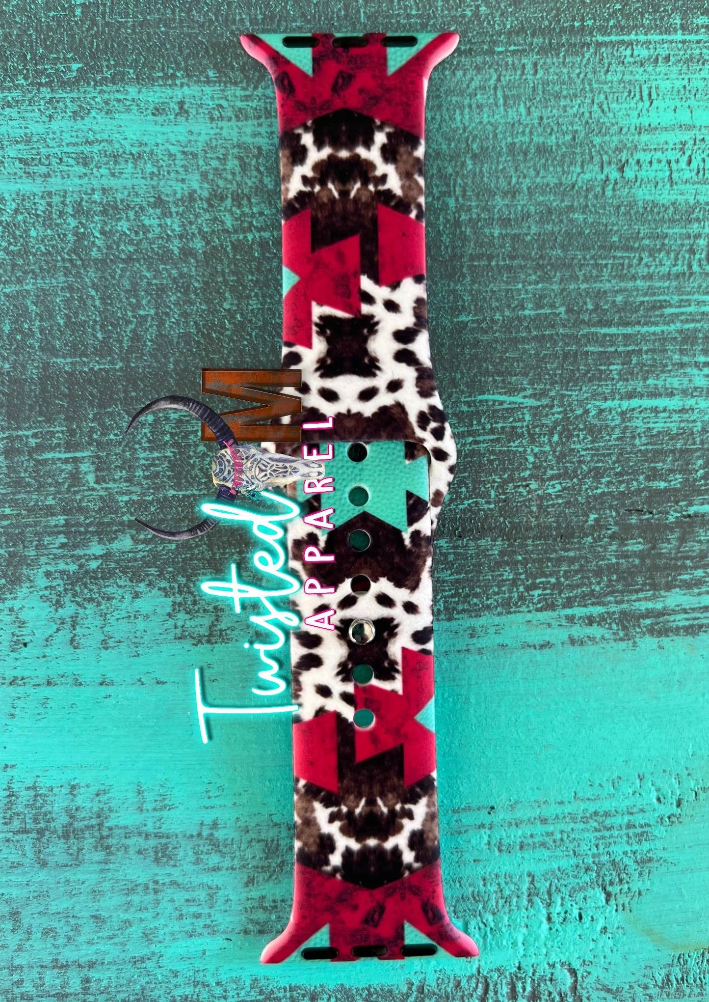 Twisted M, LLC - Watch Band 7-Cow Pink Turquoise