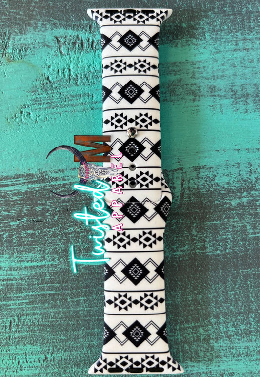 Twisted M, LLC - Watch Band 9-Black & White Aztec