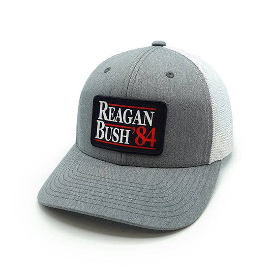 Shield Republic LLC - Reagan Bush Woven Patch Hat: Curved Bill Snapback / Heather And White