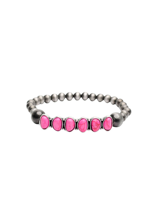West & Co. - Faux Navajo Pearl Stretch Bracelet with 6 Stone Pink Accent