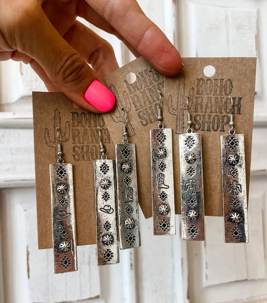 Boho Ranch Shop - Western Stamped Bar Pendant Earrings