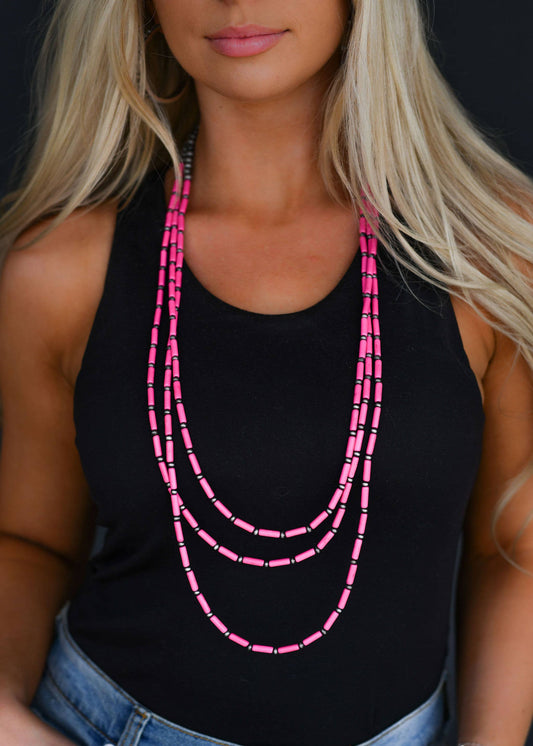 West & Co. - 30",32",36" Three Strand Pink Tube Bead and Faux Navajo Pear