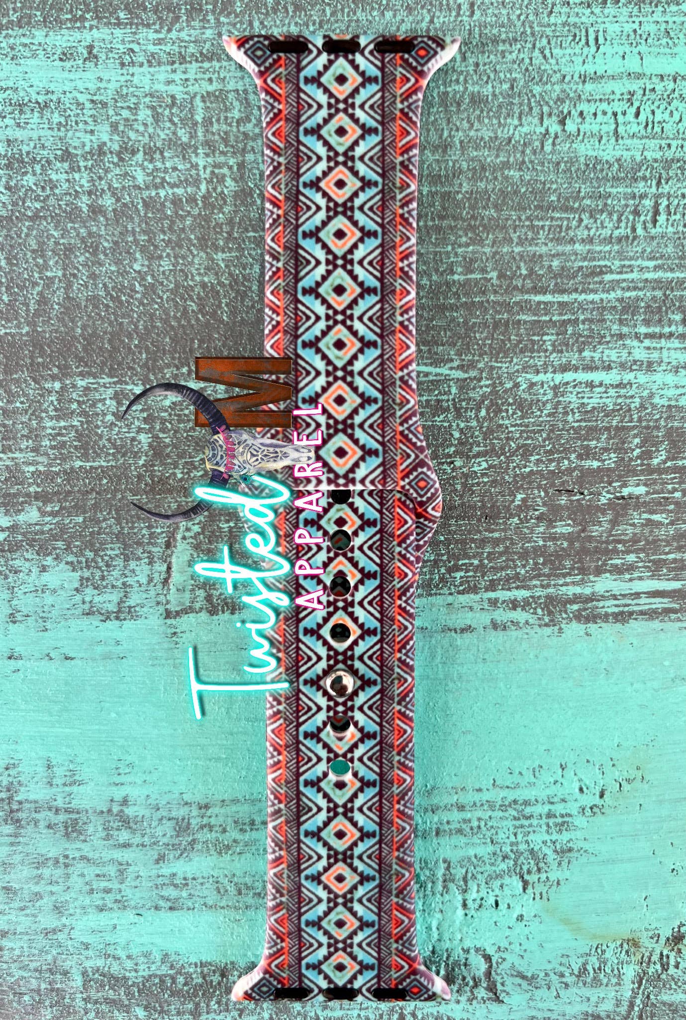 Twisted M, LLC - Watch Band 5-Turquoise Red Aztec