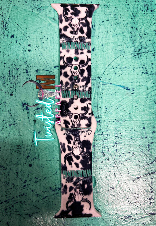 Twisted M, LLC - Watch Band 8-Warning Cow Print