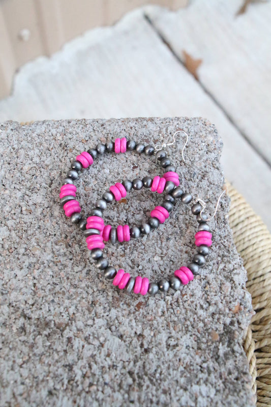 Turquoise Haven - 0004 PINK & SILVER BEAD HOOP ER