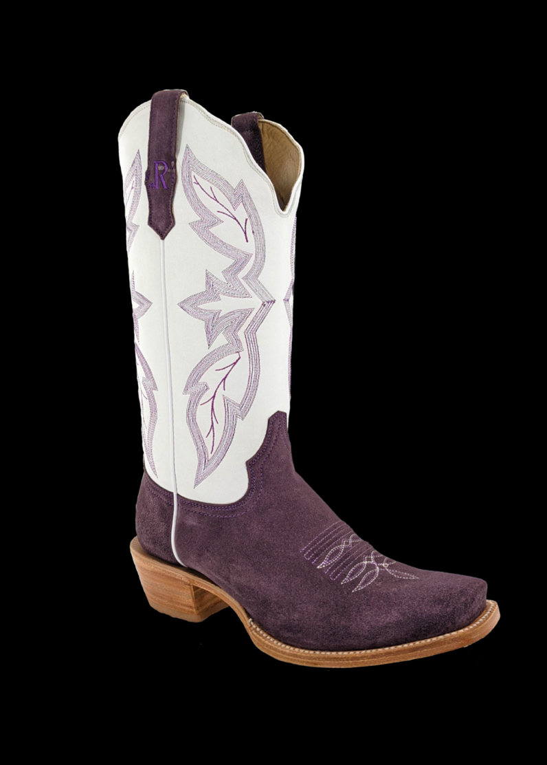 R WATSON WOMENS PLUM ROUGH OUT WITH WINTER WHITE COWHIDE