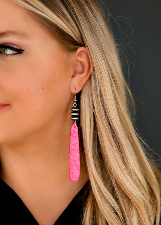 West & Co. - 4" Pink Slab Earring on Fishhook with Faux Navajo Pearl Disc