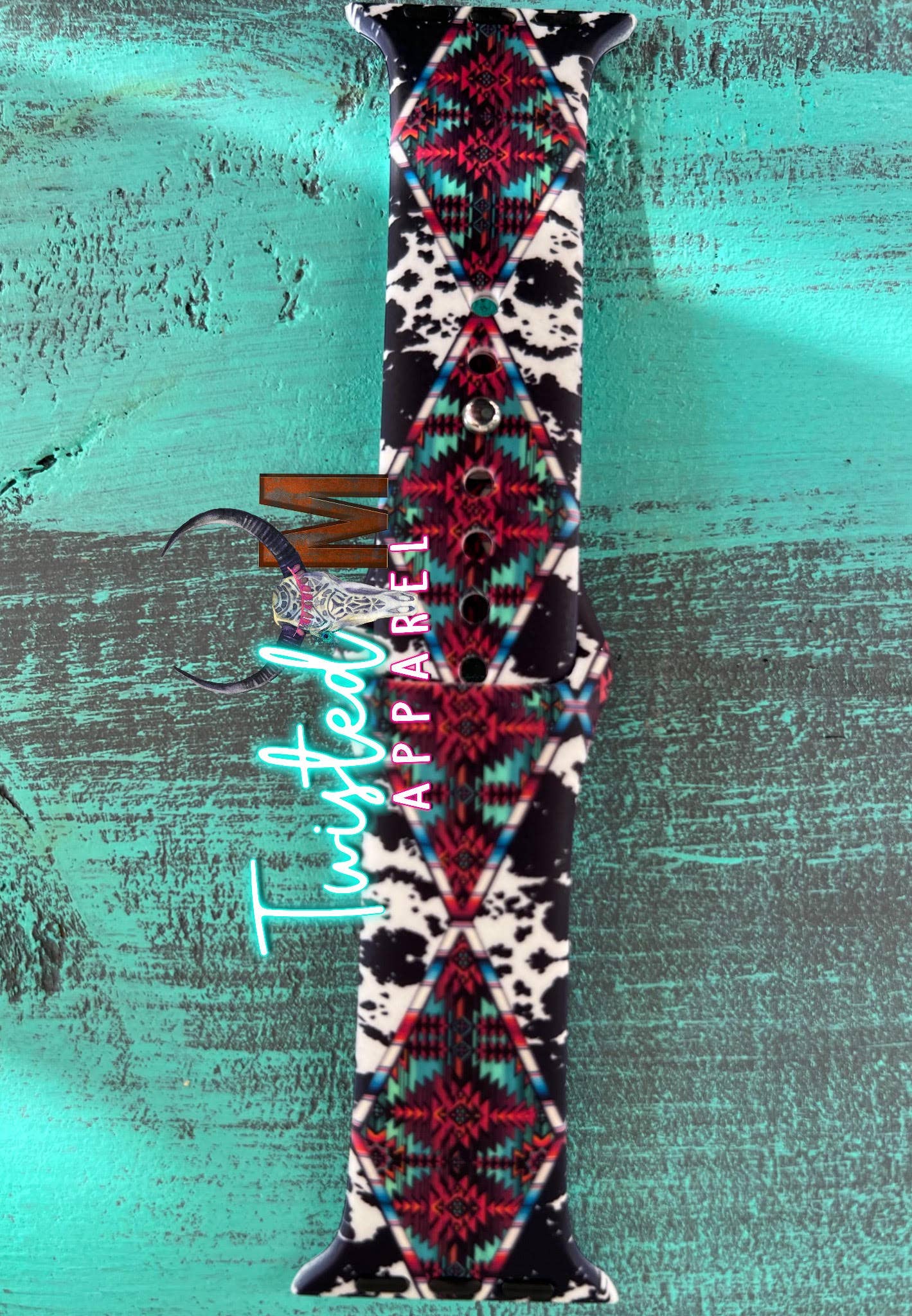 Twisted M, LLC - Watch Band 13-Cow Print & Colorful Aztec