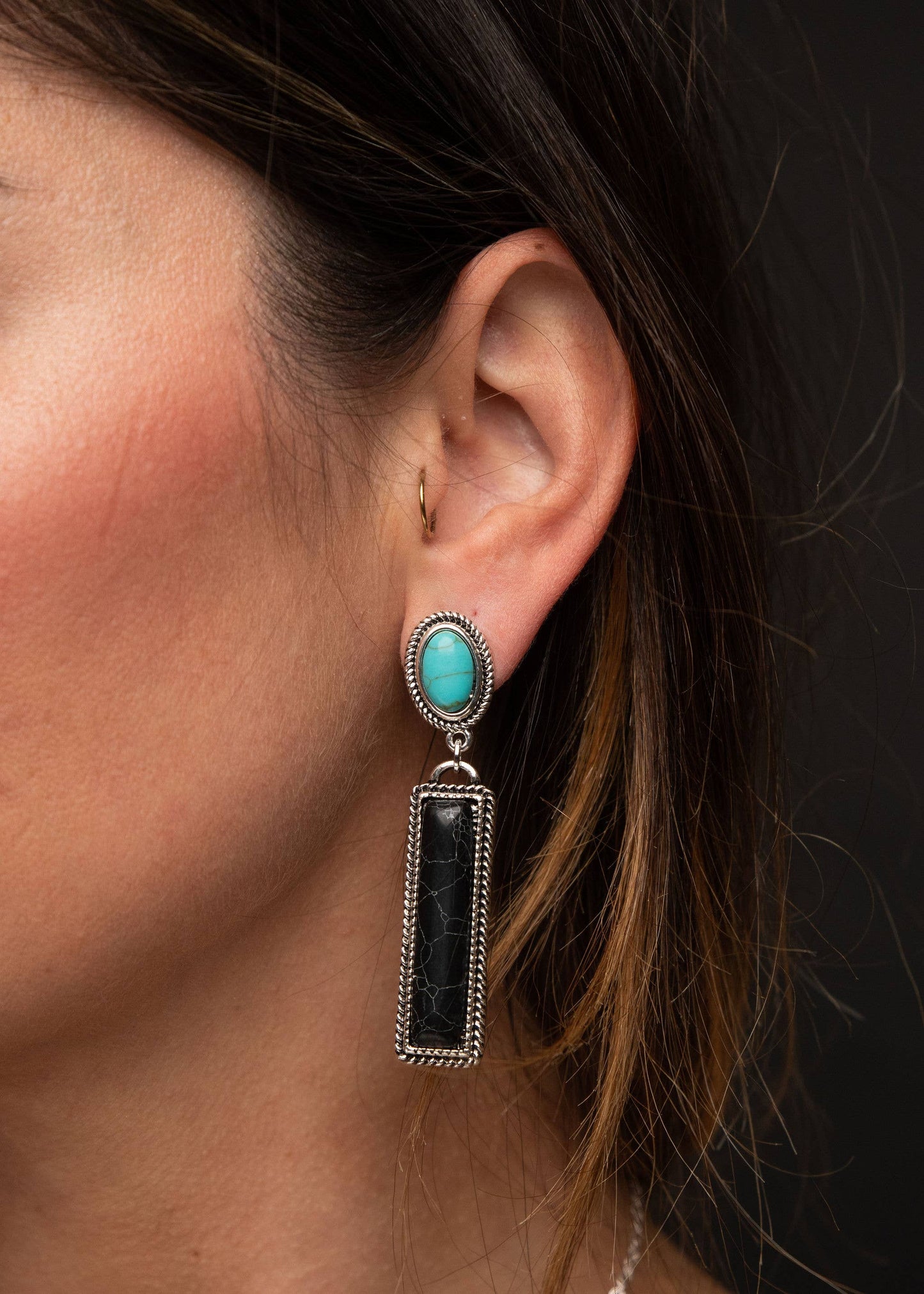 West & Co. - 2.5" Black Bar Earring on Turquoise Post