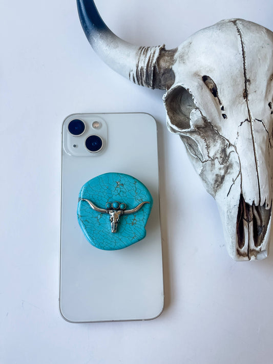 Boho Ranch Shop - Western Phone Grip - Thunderbird, Slab, Turquoise Longhorn