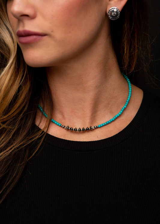 West & Co. - 16" Dainty Green Turquoise Beaded Necklace with Silver Disc