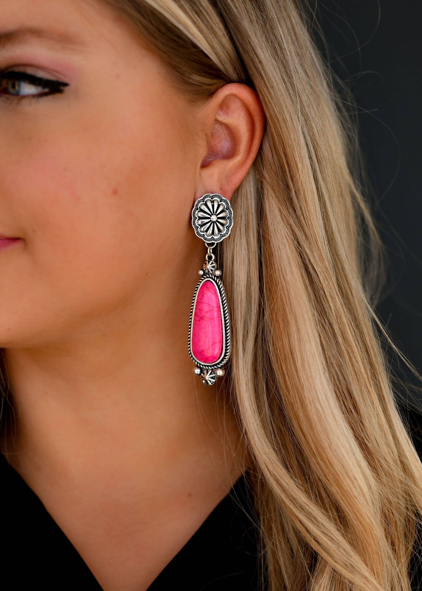 West & Co. - Pink Statement Earring on Silver Concho Post