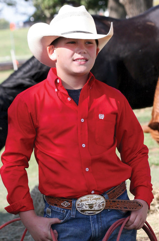 CINCH LEAD DONT FOLLOW BOYS RED BUTTON UP