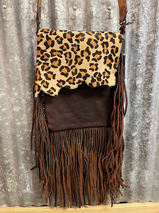 AMERICAN DARLING LEOPARD FLAP FRINGE PURSE