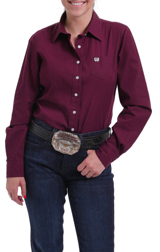 CINCH WOMENS BURGUNDY BUTTON UP