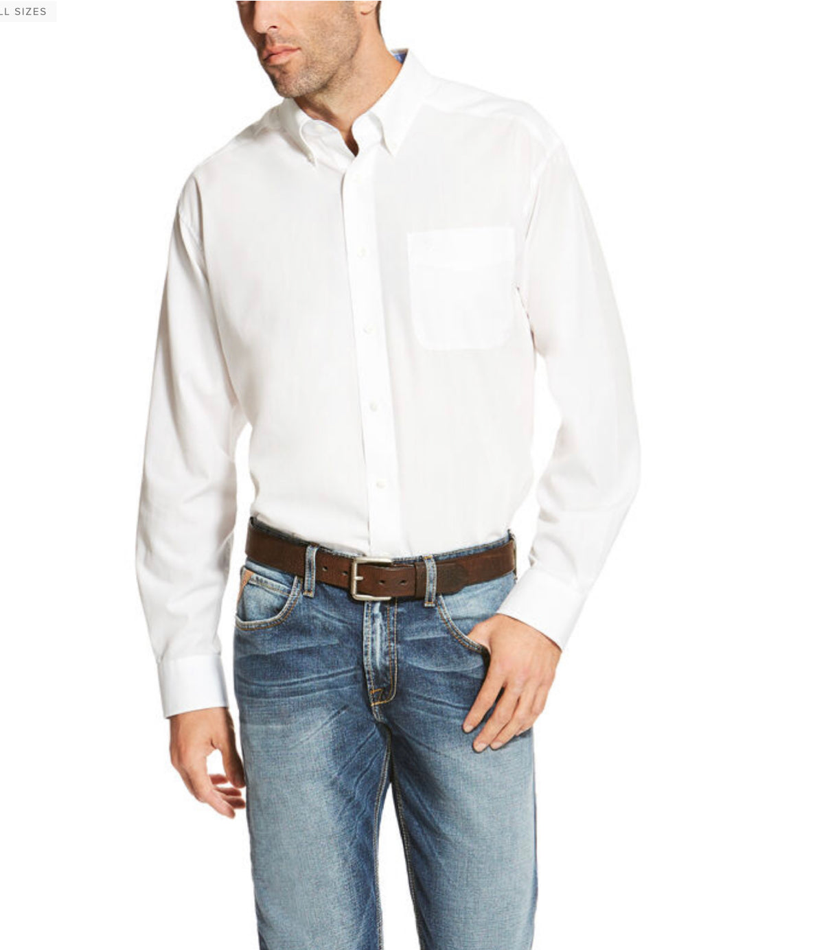 ARIAT MENS WF SOLID LONG SLEEVE SHIRT WHITE