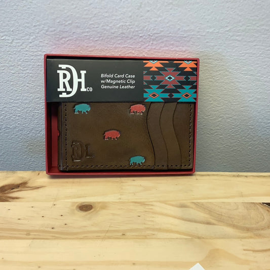 RED DIRT HAT CO BIFOLD CARD CASE W/MAGNET CLIP BISON PATTERN