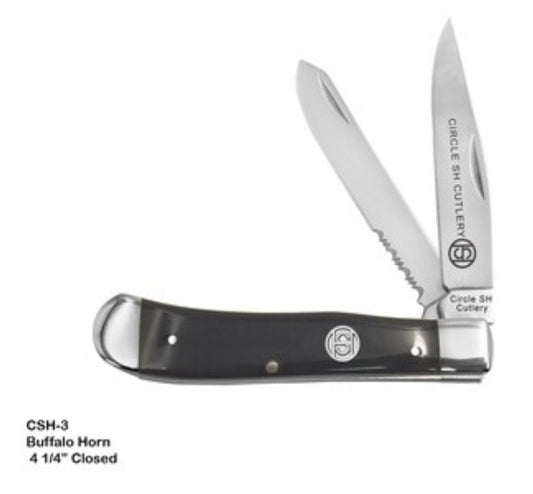CIRCLE SH CUTLERY BUFFALO HORN HANDLE FOLDING KNIFE CSH-3