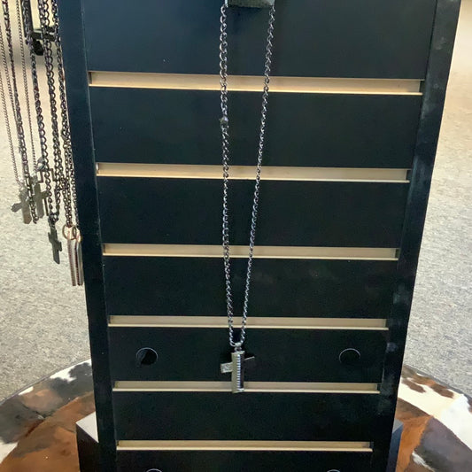 SS NECKLACE 24” GUNMETAL SV CROSS