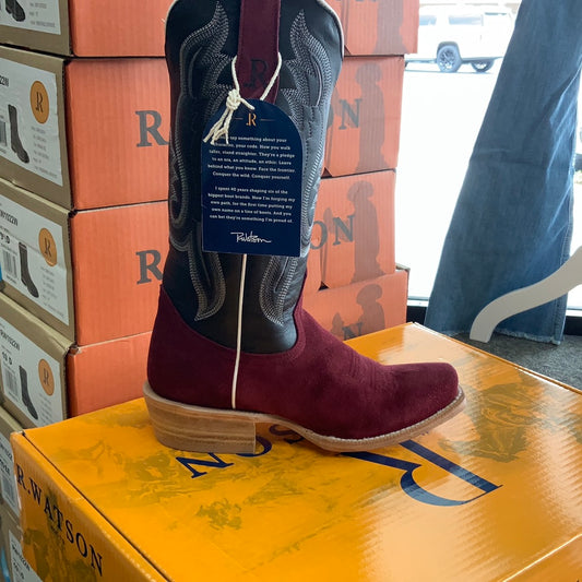 R WATSON RHUBARB ROUGHOUT/BLACK SINATRA COWHIDE LADIES BOOTS