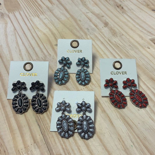 CLOVER OVAL SILVER AND ASSORTED COLORED STONES