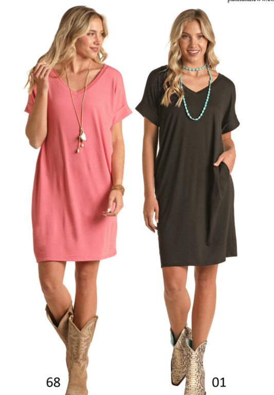 ROCK&ROLL DENIM CUFF SLEEVE KNIT DRESS