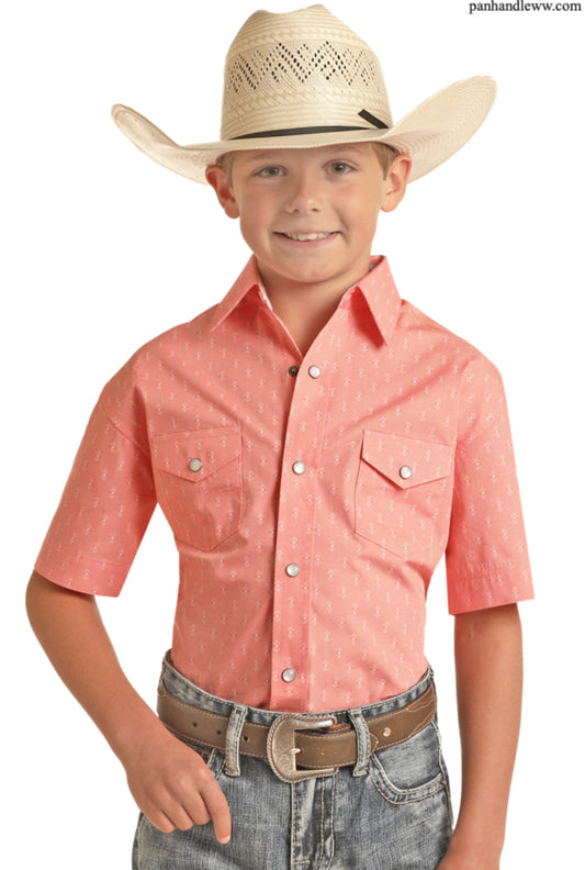 ROCK&ROLL DENIM BOYS SHORT SLEEVE GEO PRINT SNAP