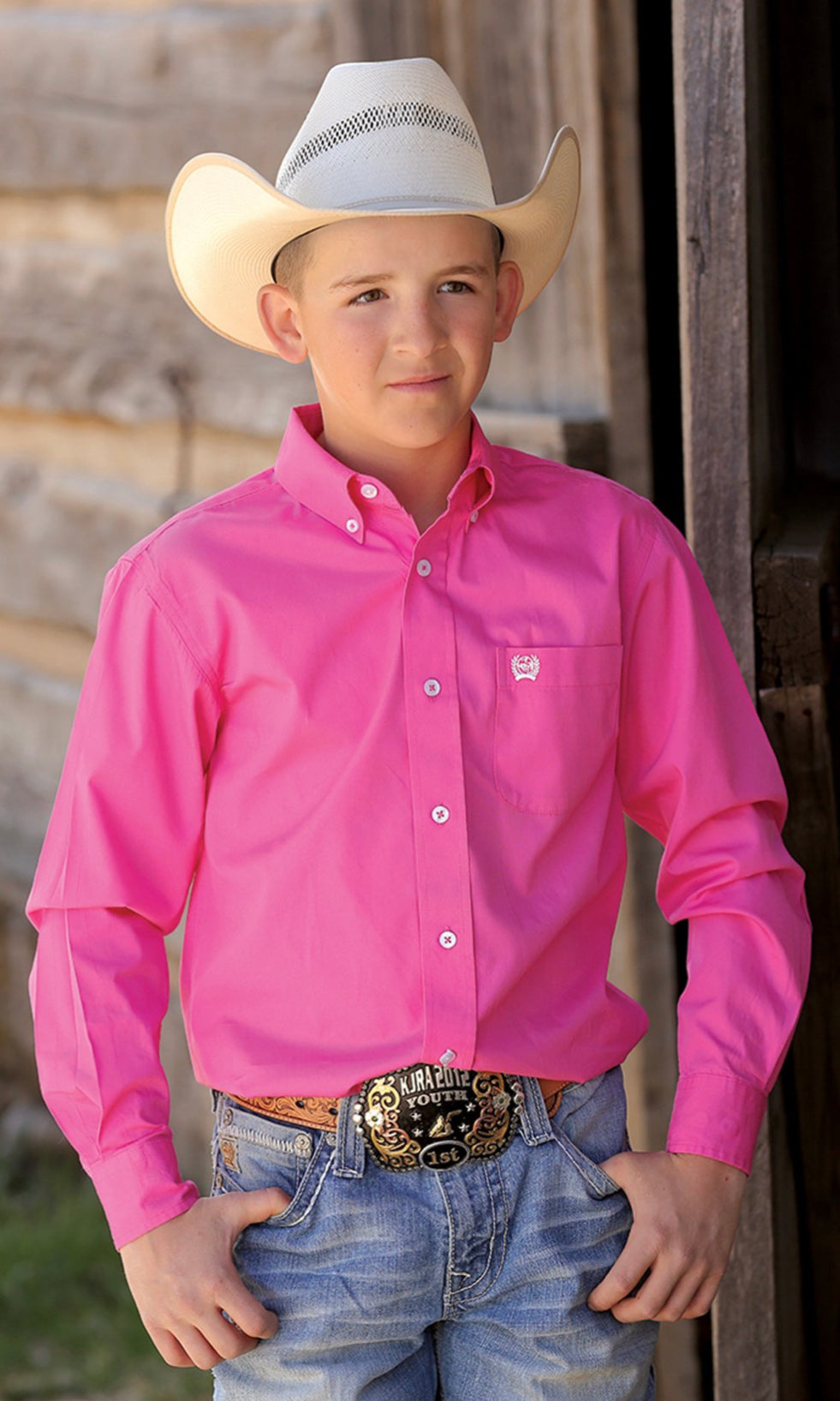 CINCH LEAD DONT FOLLOW BOYS PINK BUTTON UP