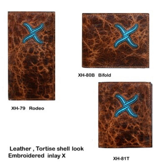TWISTED X LEATHER TORTOISE SHELL LOOK EMBROIDERED INLAY X XH-79, XH-80B, XH-81T