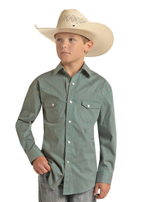 ROCK&ROLL DENIM LONG SLEEVE BOYS GEO WOVEN SNAP