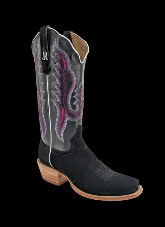 R WATSON BLACK ROUGH OUT/BLACK COWHIDE LADIES BOOTS
