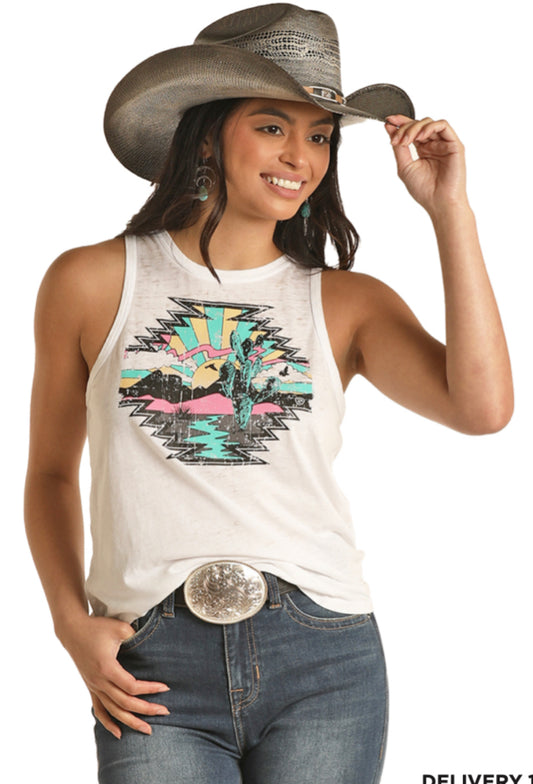ROCK&ROLL DENIM GRAPHIC TANK
