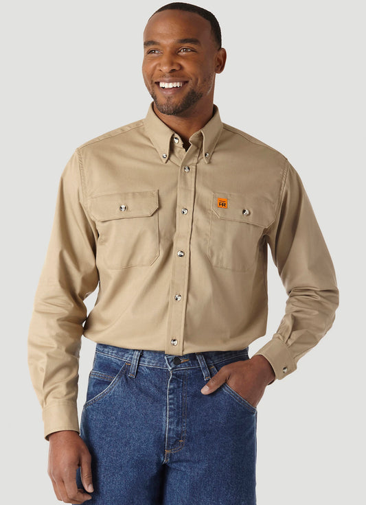 WRANGLER RIGGS WORKWEAR FR WORK SHIRT IN KHAKI