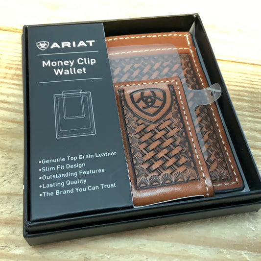 M&F ARIAT BASKET WEAVE W/SHIELD MONEY CLIP