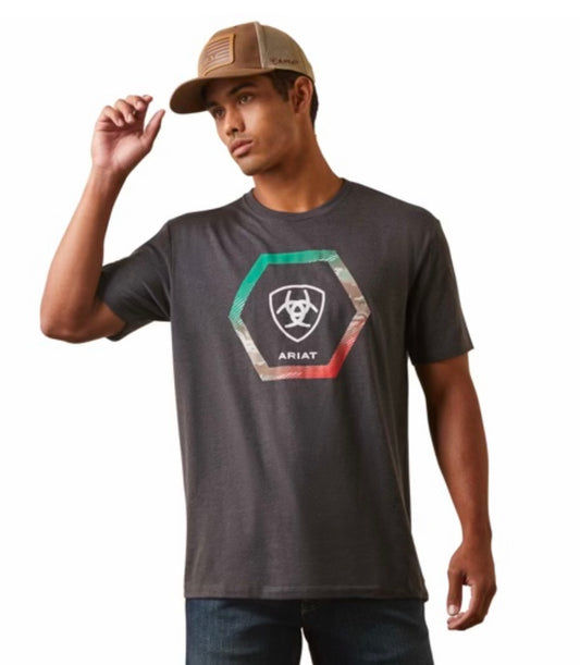 ARIAT MENS RECON TRIM SHORT SLEEVE TSHIRT CHARCOAL HEATHER