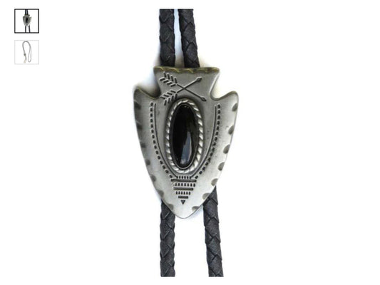 M&F SILVER ARROWHEAD WITH BLACK STONE BOLO