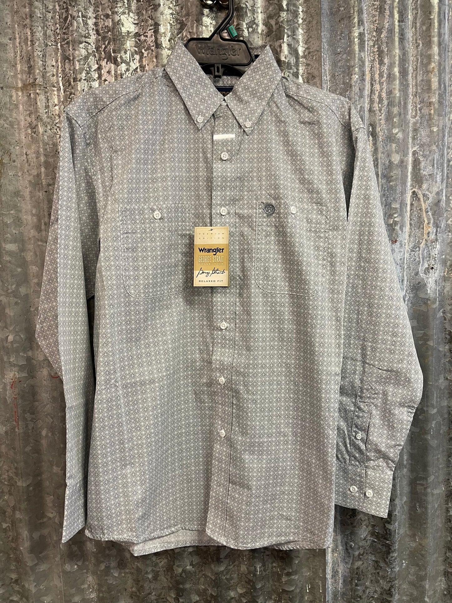 WRANGLER GEORGE STRAIT COLLECTION BUTTON UP IN GREY/WHITE PRINT