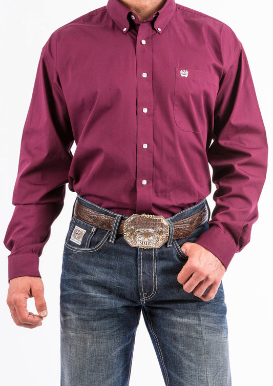 CINCH BURGANDY MENS BUTTON UP