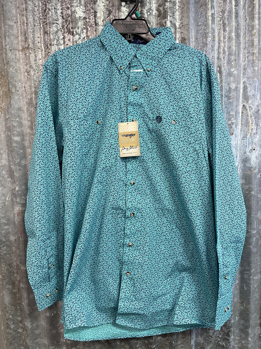 WRANGLER MENS GEORGE STRAIT COLLECTION BUTTONUP IN MINT AND NAVY PRINT